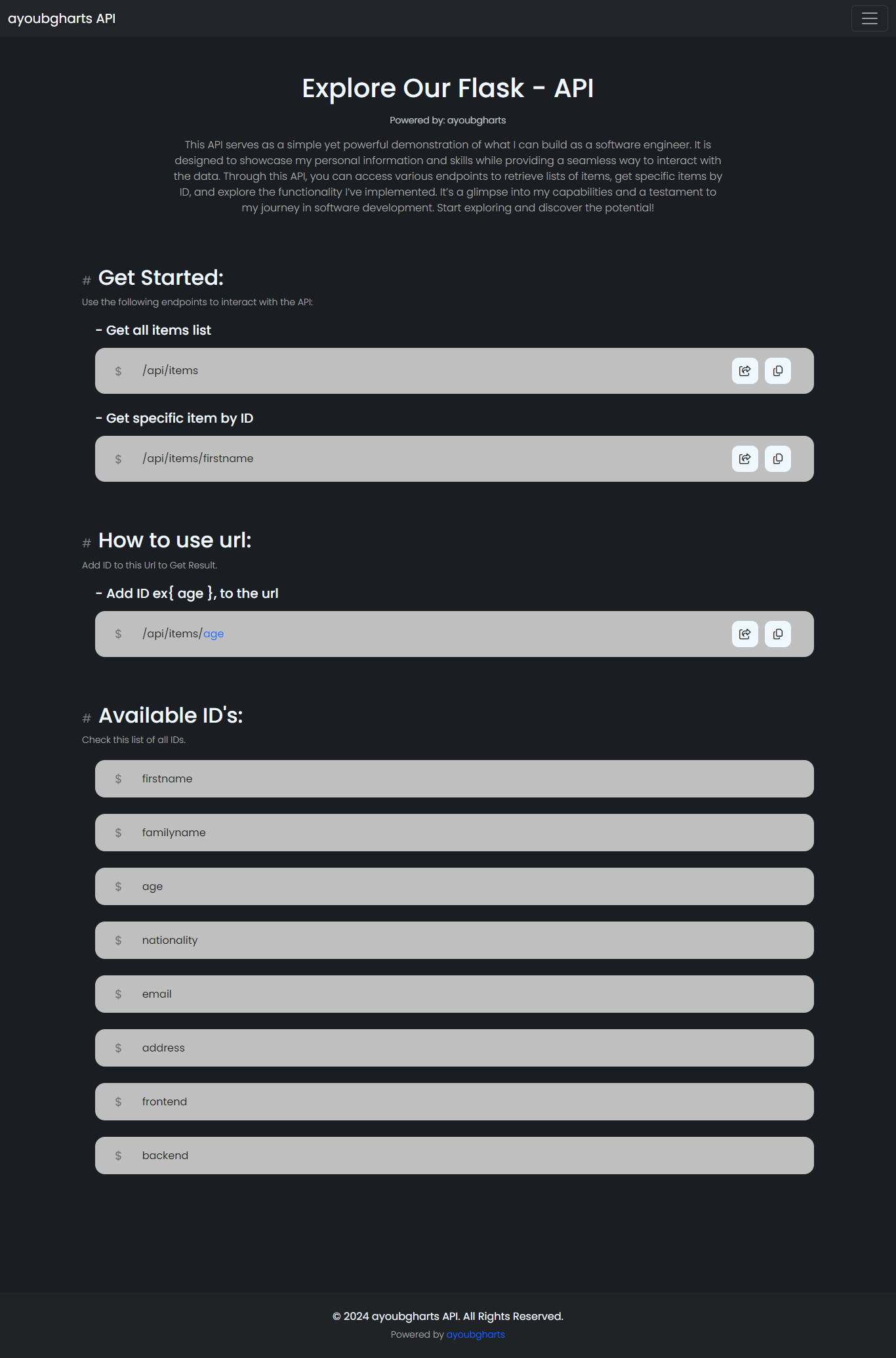 simple api home page